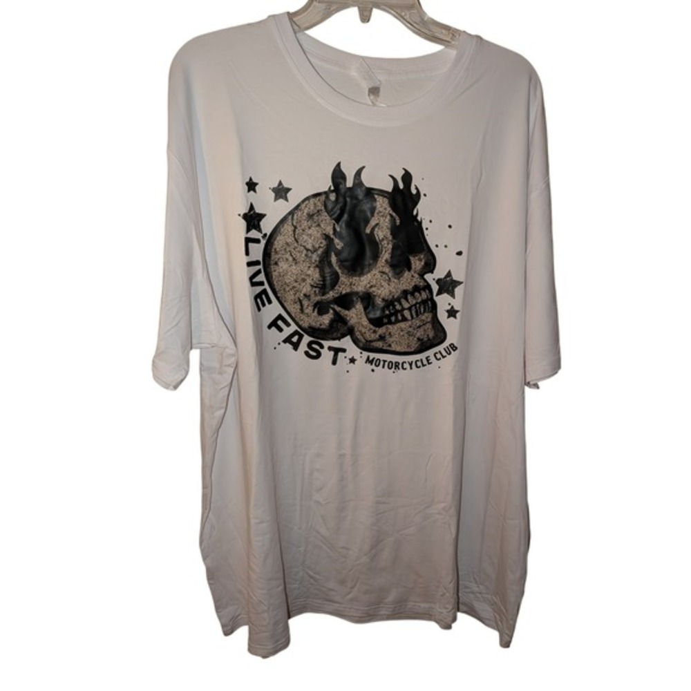 Mens White Graphic Print Crewneck Short Sleeve T-Shirt Oversized Size 2XL